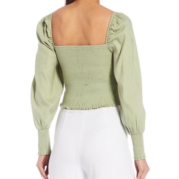 Gianni Bini Angel Square Neck Long Balloon Sleeve Cropped Smocked Blouse - Picture 3 of 7